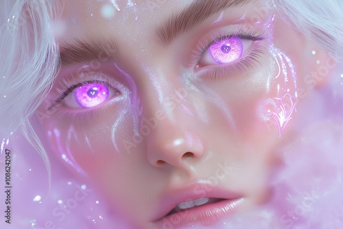 Enchanting fantasy portrait with glowing eyes and ethereal makeup