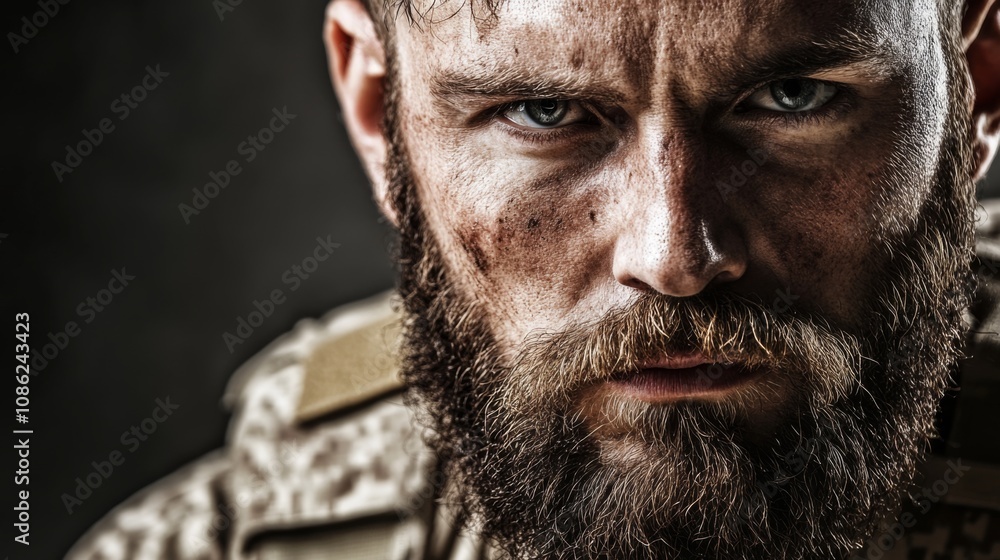Close-up of a Determined Soldier Close-up of a Determined Soldier