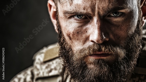 Close-up of a Determined Soldier