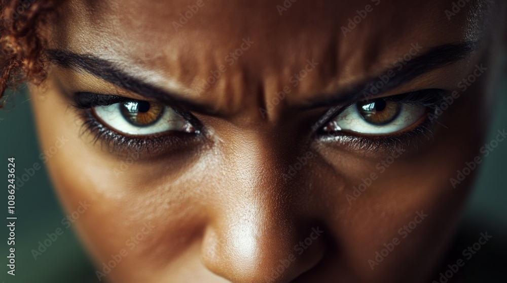 Close-up of a woman's intense expression Close-up of a woman's intense expression