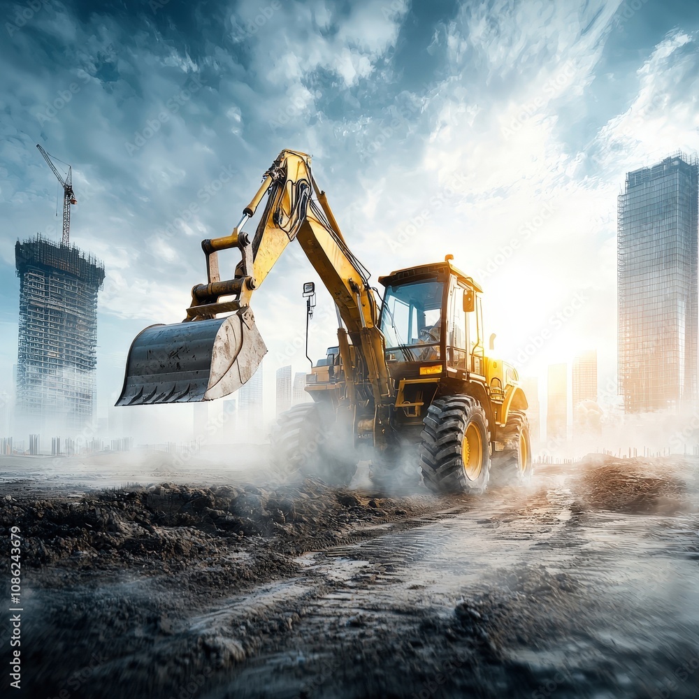 Construction Equipment at Work in Urban Environment Construction Equipment at Work in Urban Environment