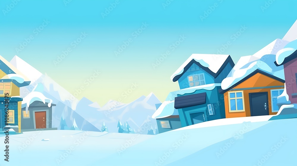 Fototapeta premium Snowy Mountain Village Houses Winter Scene