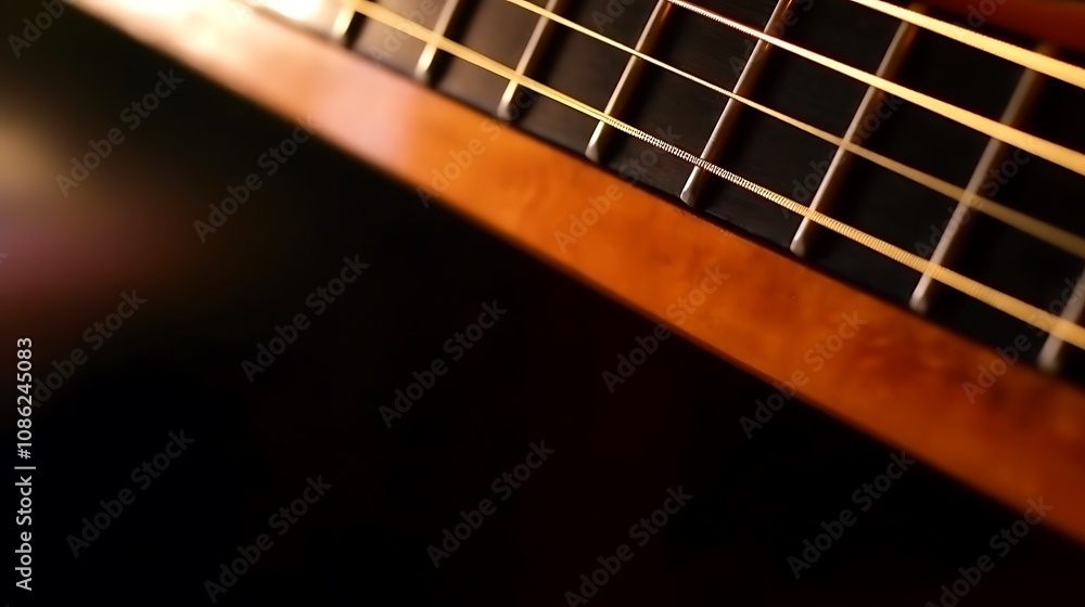 Obraz premium Close up of a guitars fretboard and body