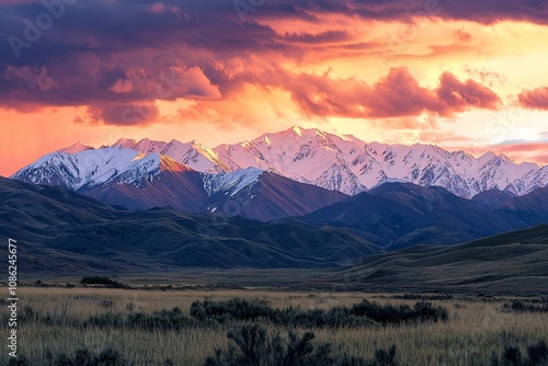 Majestic Mountain Sunset: A Colorful Display of Nature's Beauty