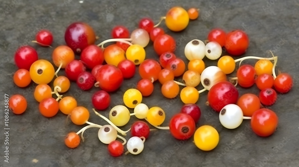 Colorful Currants Scattered on a Dark Surface Colorful Currants Scattered on a Dark Surface