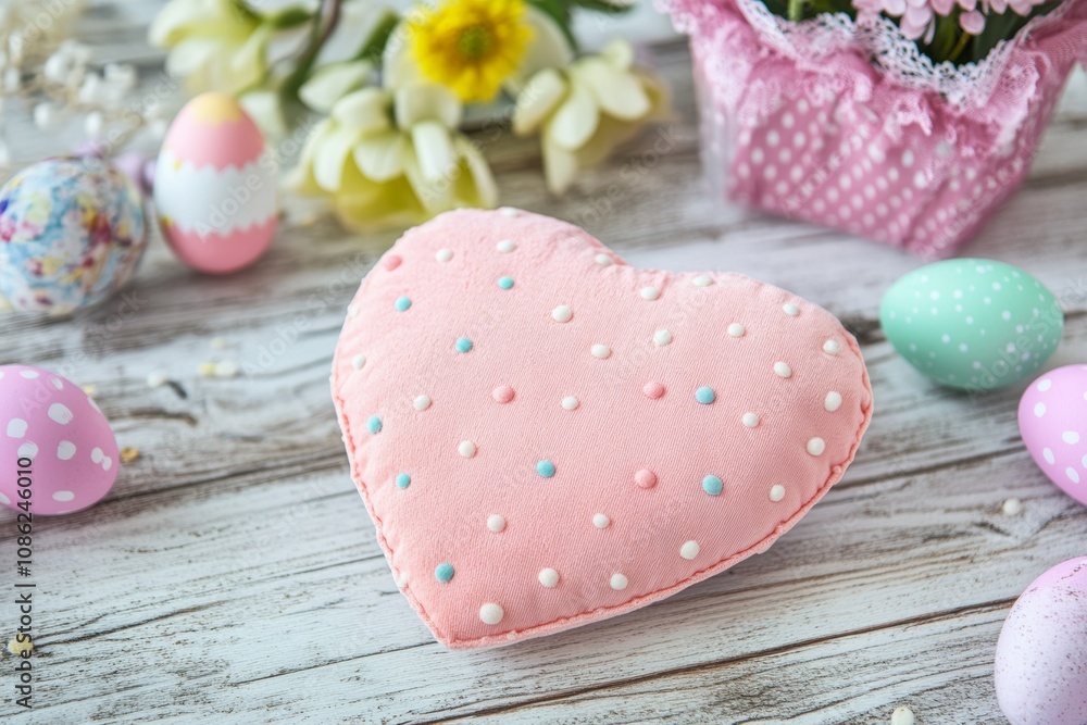 A delightful pink heart-shaped cookie adorned with playful polka dots, evoking sweetness and charm, perfect for celebrations and treats. A delightful pink heart-shaped cookie adorned with playful polka dots, evoking sweetness and charm, perfect for celebrations and treats.