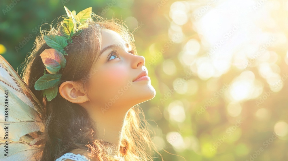 Fototapeta premium Enchanted Fairy Girl in Sunlight