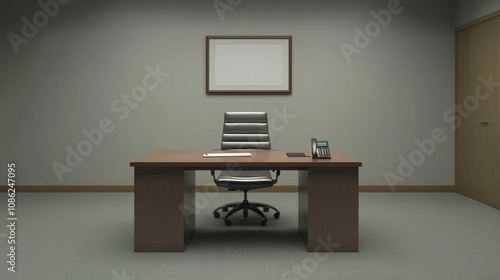 Minimalist Office with Blank Wall Background