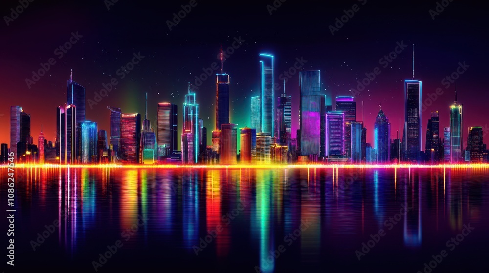 Neon City Skyline Reflection Neon City Skyline Reflection