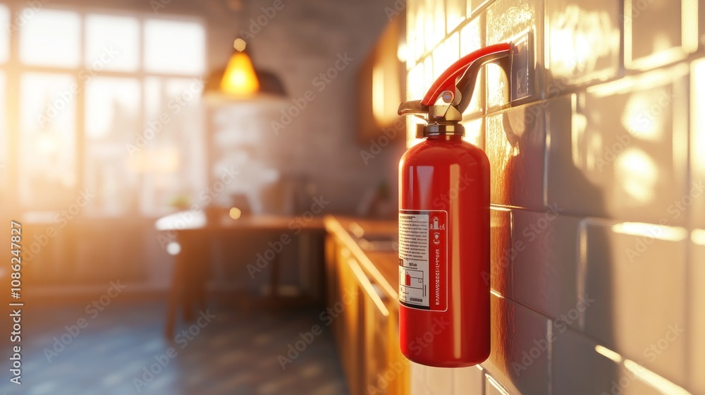 Fire Extinguisher Mounted on a Wall in a Kitchen Fire Extinguisher Mounted on a Wall in a Kitchen