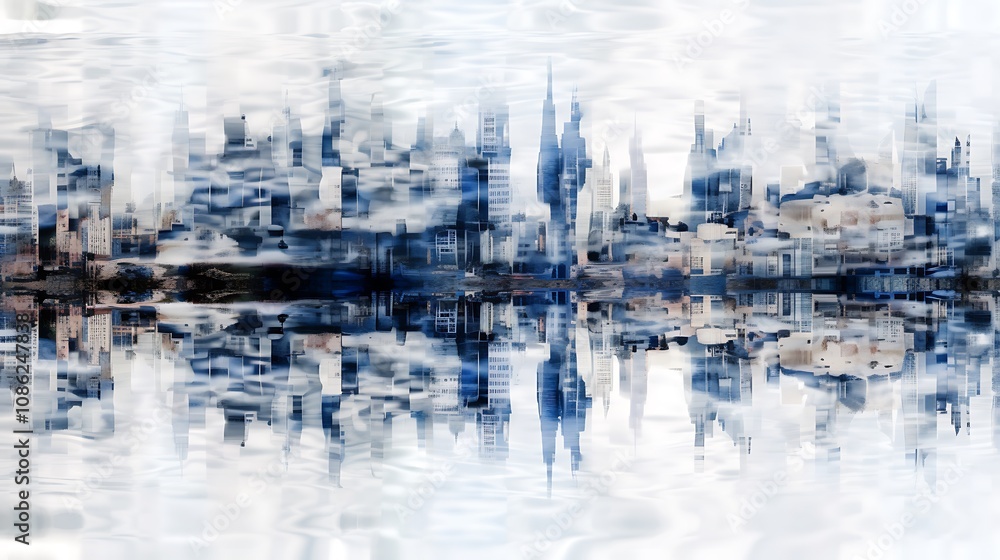 Abstract Cityscape Reflected in Misty Water Abstract Cityscape Reflected in Misty Water