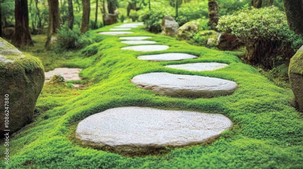 Obraz premium Moss-Covered Stones Along a Serene Forest Path