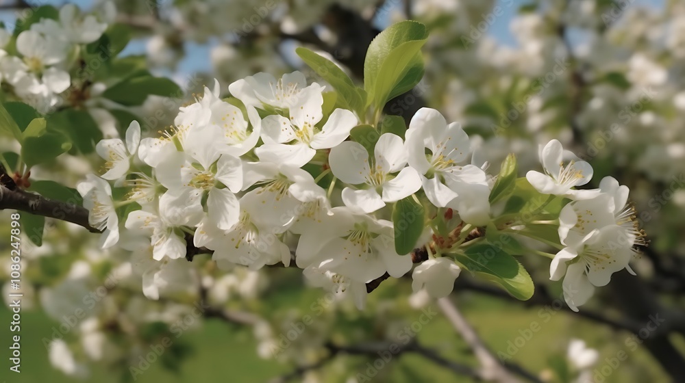 Delicate White Blossoms on a Branch in Springtime Delicate White Blossoms on a Branch in Springtime