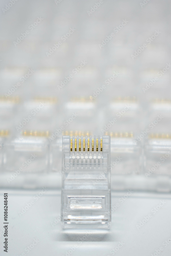 Front view of rj-45 network connector on background network connectors, network concept, background. selective focus Front view of rj-45 network connector on background network connectors, network concept, background. selective focus