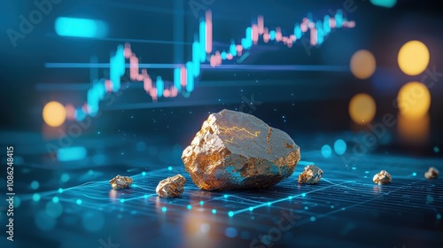 Golden Rocks on Blue Stock Market Background