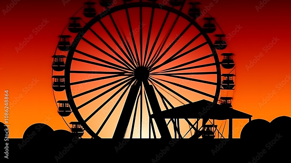 Silhouette Ferris Wheel at Sunset Orange Sky Silhouette Ferris Wheel at Sunset Orange Sky