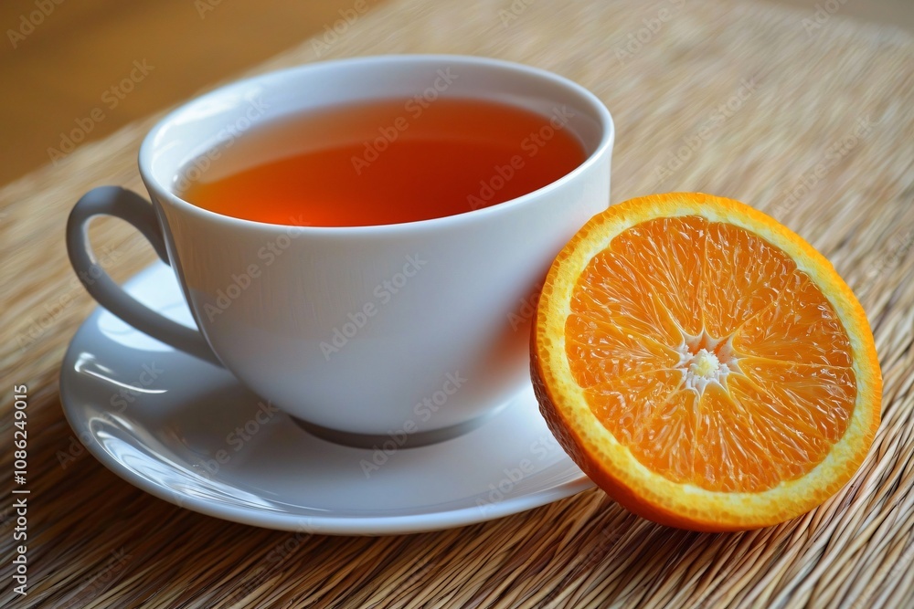 A Refreshing Cup of Orange Tea with Citrus Slice A Refreshing Cup of Orange Tea with Citrus Slice