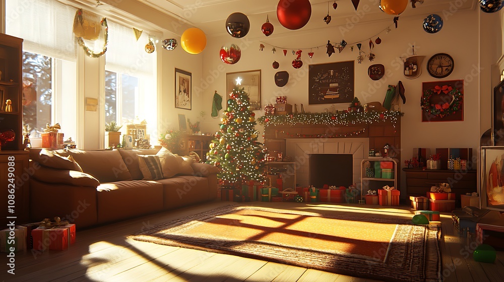 Cozy Christmas Living Room with Decorated Tree Cozy Christmas Living Room with Decorated Tree