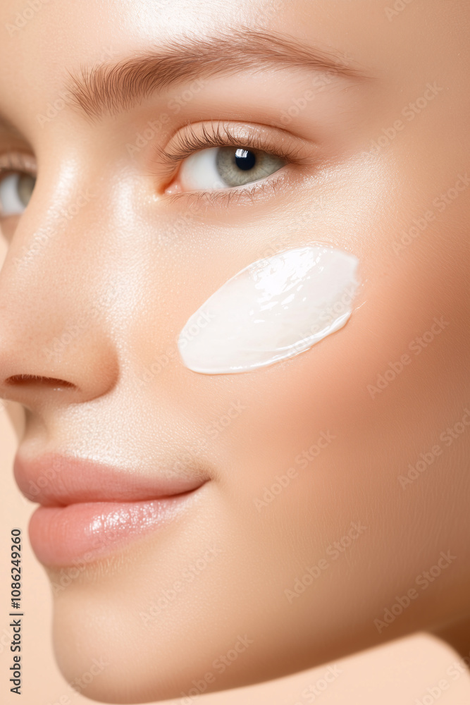 Beautiful Woman Applying Face Cream Skincare Routine Closeup Beautiful Woman Applying Face Cream Skincare Routine Closeup
