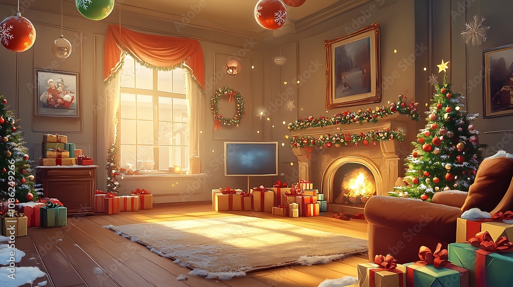 Cozy Christmas Living Room with Fireplace and Decor Cozy Christmas Living Room with Fireplace and Decor