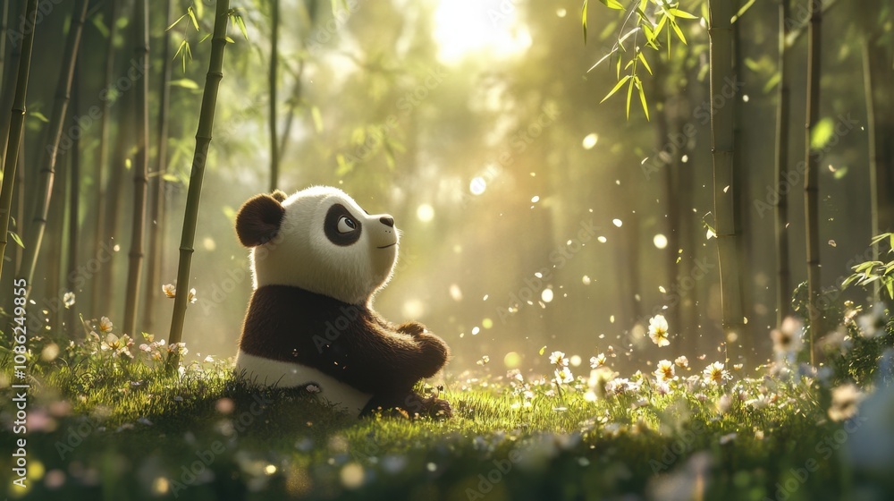 Panda Gazing at the Sky in a Serene Forest Panda Gazing at the Sky in a Serene Forest