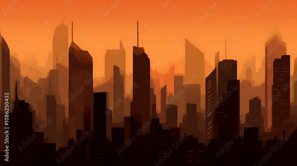 Cityscape Silhouette at Sunset Orange Hues Cityscape Silhouette at Sunset Orange Hues