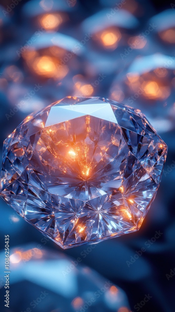 A close-up of a sparkling diamond with glowing facets. A close-up of a sparkling diamond with glowing facets.