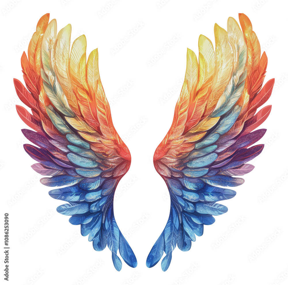 Fototapeta premium PNG Colorful feather wings with a gradient design