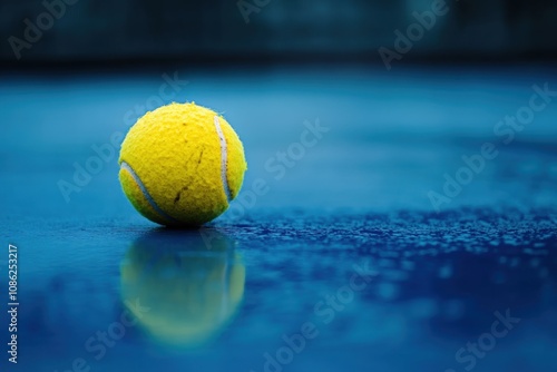 Tennis Ball Reflection on Wet Court