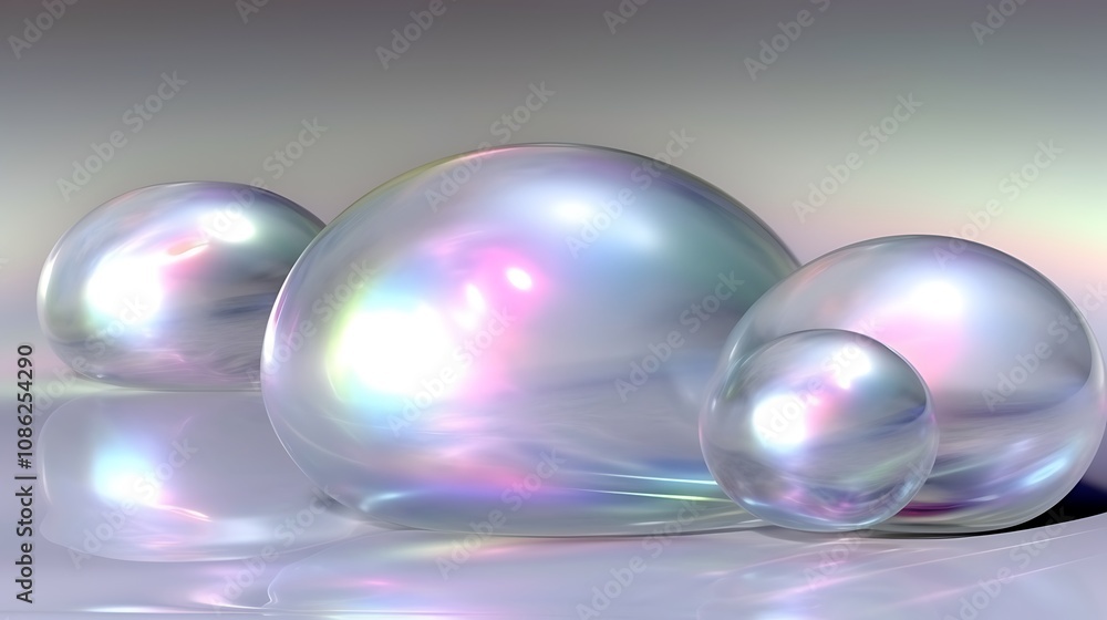 Three iridescent spheres rest on a smooth surface Three iridescent spheres rest on a smooth surface