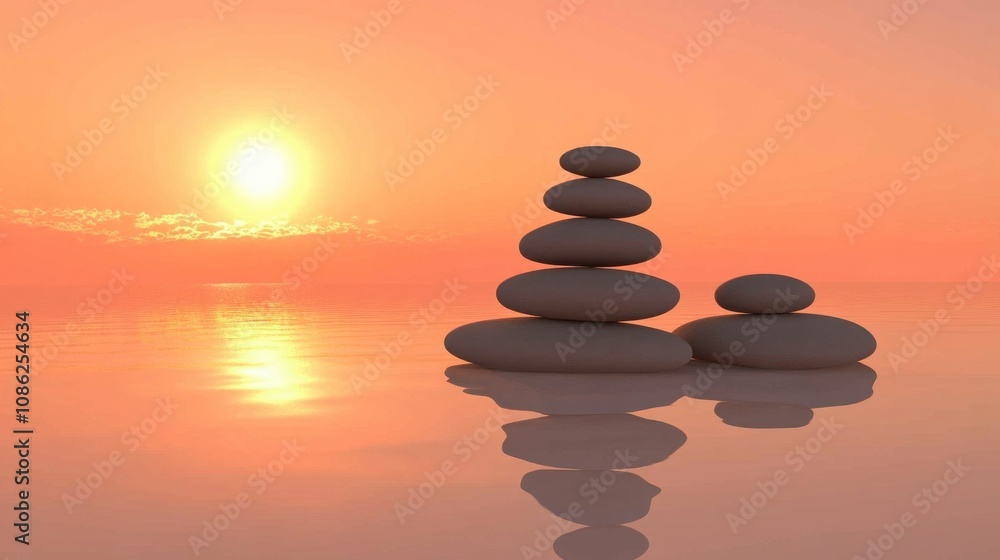 Tranquil Zen Stone Tower at Sunset Tranquil Zen Stone Tower at Sunset