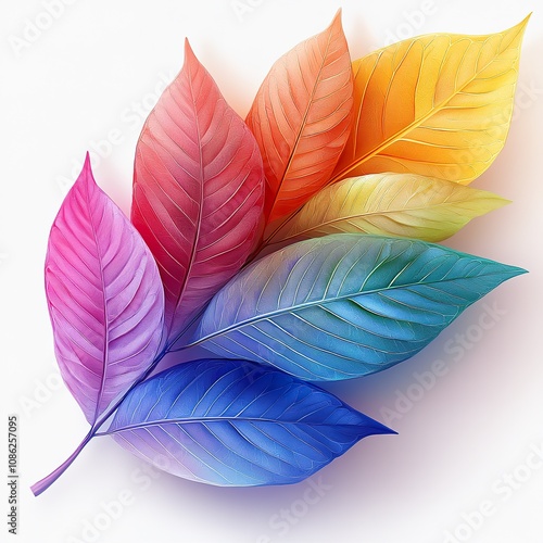 Colorful Leaves Branch Artistic Rainbow Hues