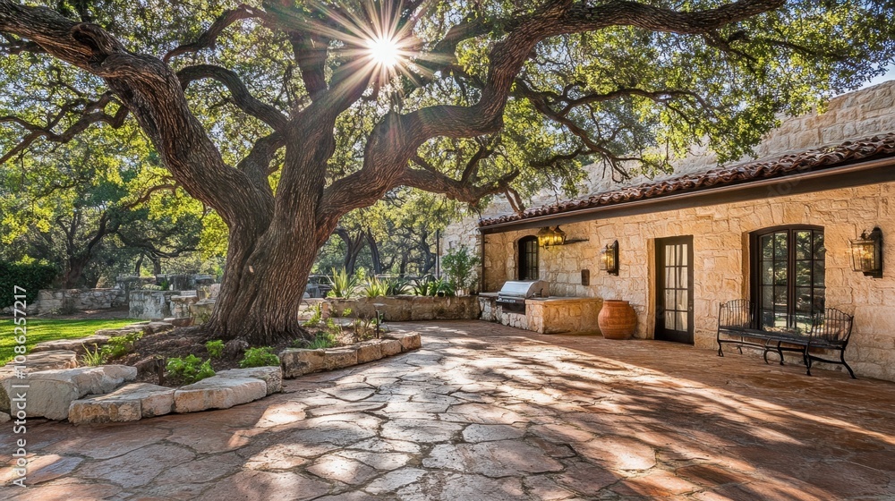 Obraz premium Sunlight Dappling Through Tree Branches in Outdoor Space
