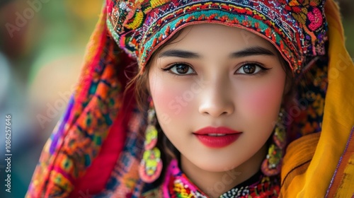 Close-up Portrait of a Woman in Traditional Outfit