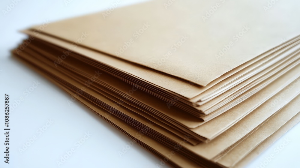 A stack of brown paper envelopes on a white background. A stack of brown paper envelopes on a white background.