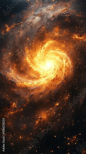 A vibrant spiral galaxy illuminated by bright stars and cosmic dust.