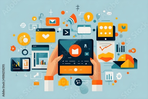 Wallpaper Mural Social media marketing. Set of icons related to internet promotion, audience engagement, social media posts and online advertising. Cartoon flat vector illustration collection isolated on background Torontodigital.ca