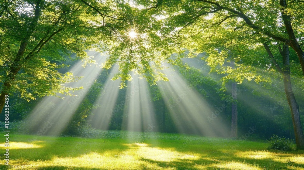 Obraz premium Sunlight Streaming Through Green Tree Branches