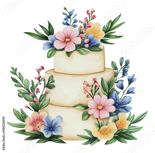 PNG Pastel floral wedding cake design photo