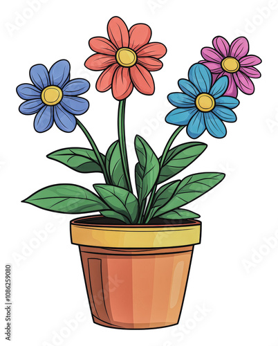 PNG Colorful flowers blooming in a potted plant