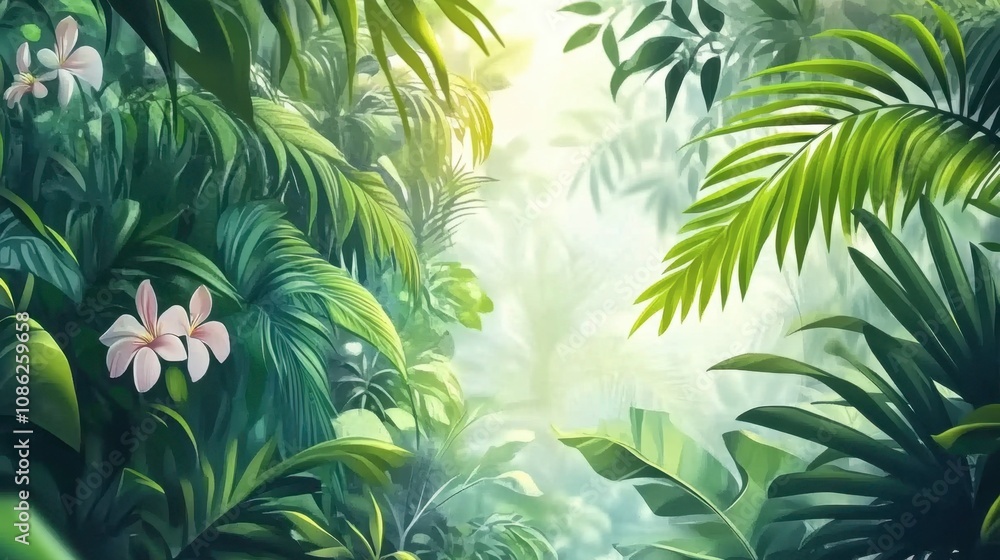 Lush Tropical Rainforest with Dense Green Foliage Lush Tropical Rainforest with Dense Green Foliage