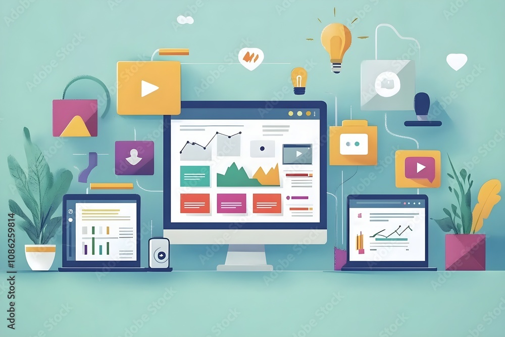 Social media marketing. Set of icons related to internet promotion, audience engagement, social media posts and online advertising. Cartoon flat vector illustration collection isolated on background Social media marketing. Set of icons related to internet promotion, audience engagement, social media posts and online advertising. Cartoon flat vector illustration collection isolated on background