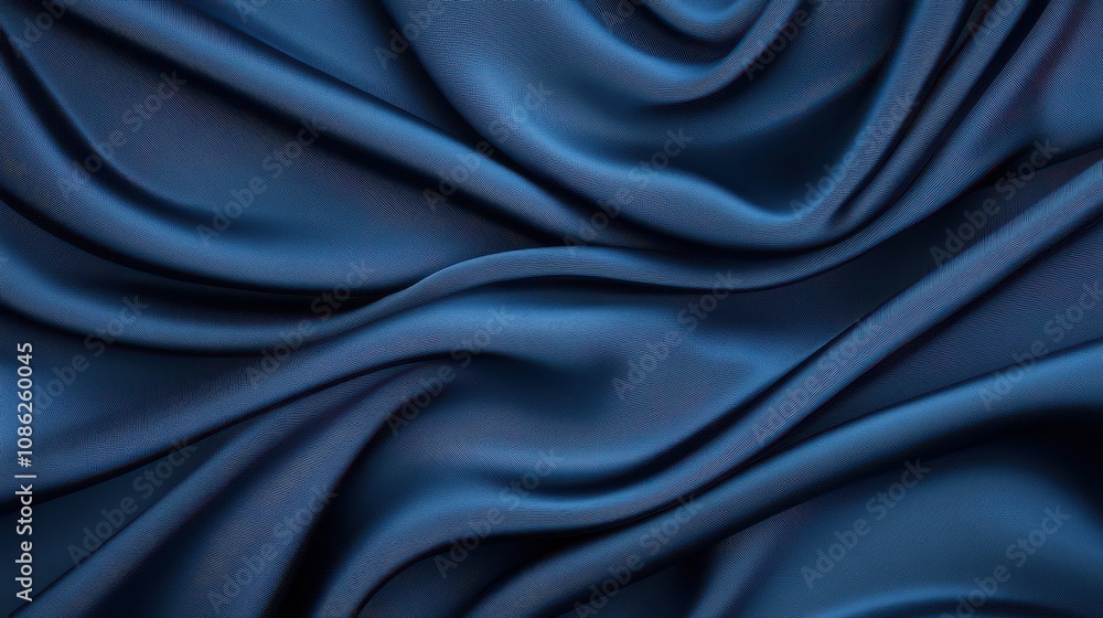 Obraz premium Luxurious blue fabric with smooth, flowing texture. Ideal background for elegant designs and creative projects.