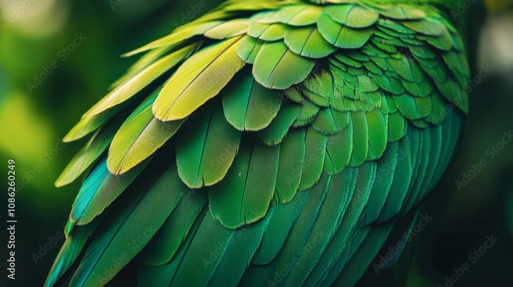 Fototapeta premium Vibrant Green Parrot Feathers in Nature