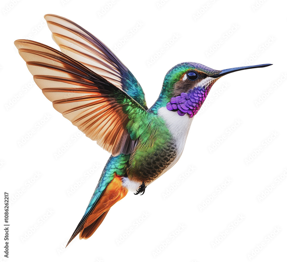 Fototapeta premium PNG Vibrant hummingbird soaring with wings wide