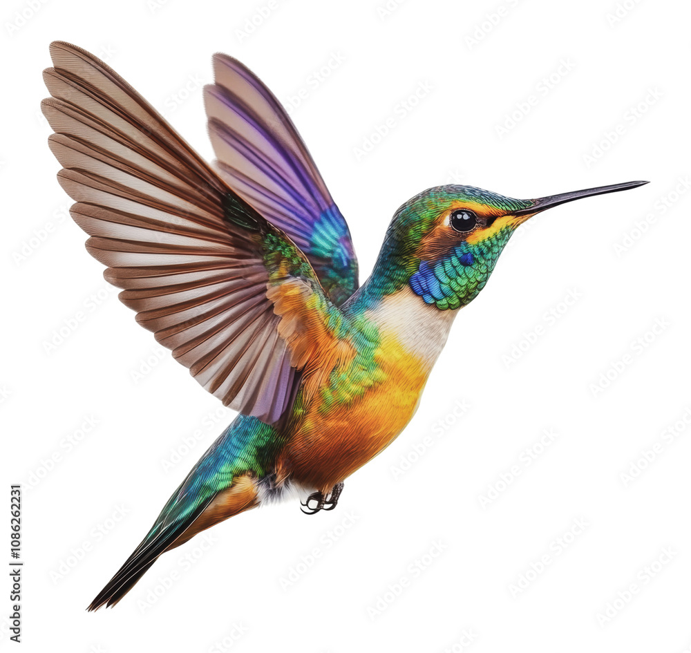 Fototapeta premium PNG Colorful hummingbird hovering mid-air