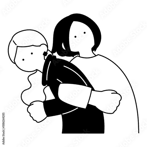 ストレッチをする仲良しペア[女性]の単色イラスト
