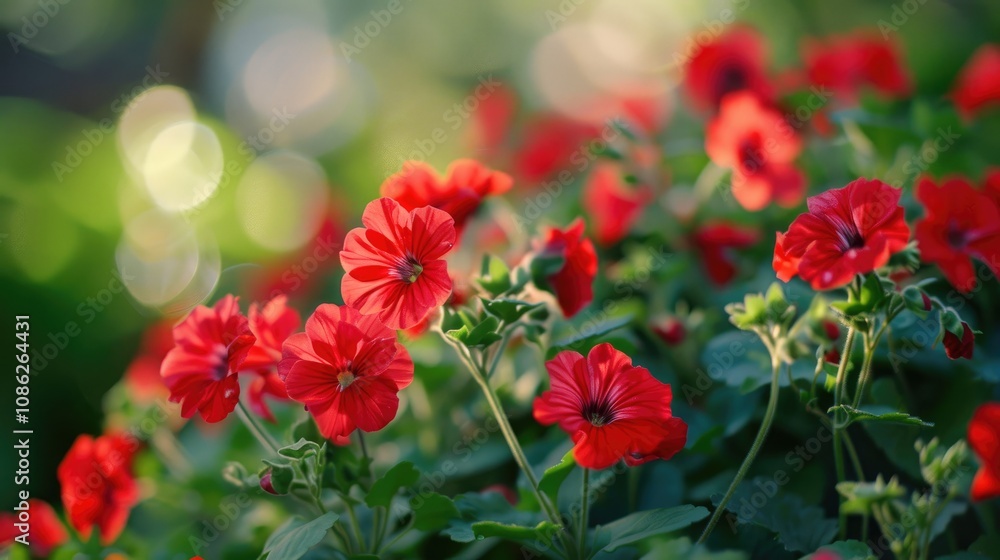 Vibrant Red Blooms in a Lush Garden Landscape Vibrant Red Blooms in a Lush Garden Landscape