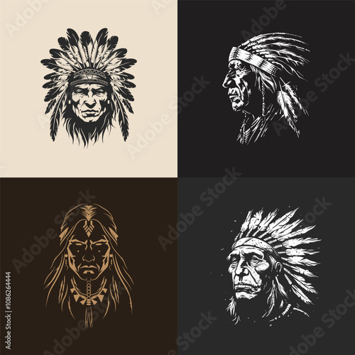 Indian apache warrior logo design vector vintage