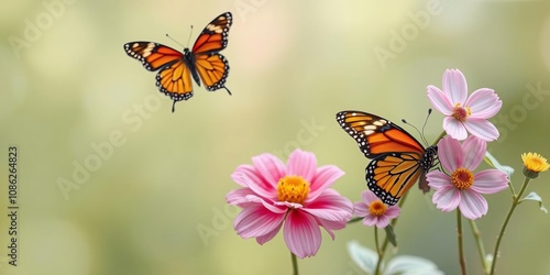 butterflies and flowers on a transparent background, watercolor artwork, colorful flowers